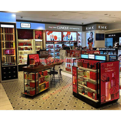 Retail op maat gemaakt luxe zwarte make-up winkel displays acryl cosmetische display stand en kast