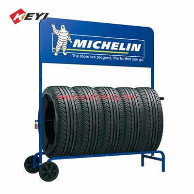 Custom Logo Removable Metal 5 Car Wheel Display Stand With 2 Caster