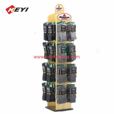 Retail Shop Floor Standing Rotating Display Rack Hanging Socks Display Stands With Hooks