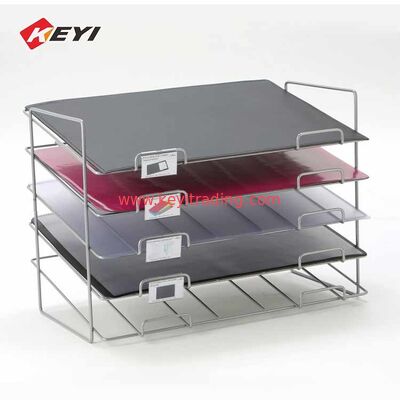 Custom High Quality Floor Standing Metal Placemat Display Rack With 4 casters