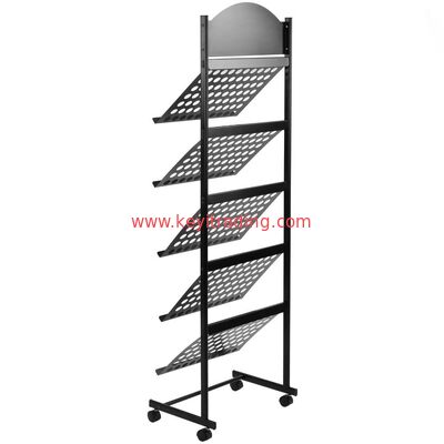 Custom Durable 5 Tier Metal Shelves Magazin Rack Magazine Display Dtand With Wheel