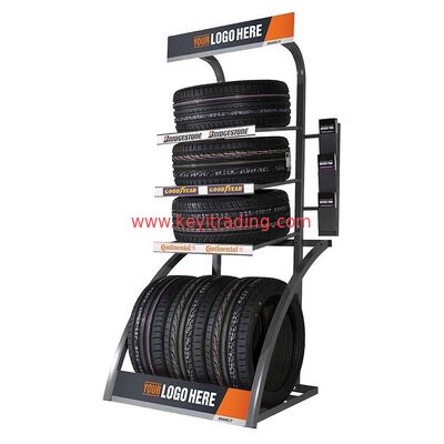 Floor Standing Metal Tire Showroom Displays Rack With Brochure Holder