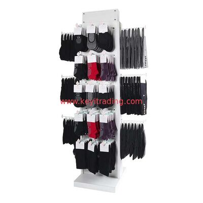 Customized Floor Standing Wooden 4 Way Hanging Sock Display Rack With Hooks