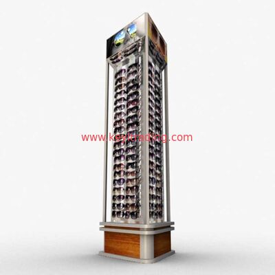 Modern POP Wooden 3 Sided Rotating Floor Sunglasses Stand With Mirror