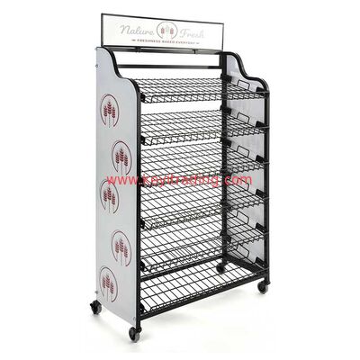 Black Powder Coating 6 Tier Wire Shelves Retail Bread Display Rack