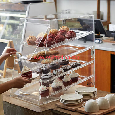 Morden Pop Bread Shop 4 Layer Acrylic Bakery Display Case With 3 Door Handles