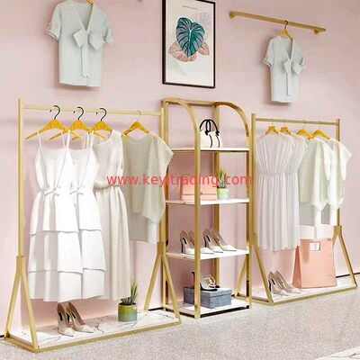 Custom Retail Store Gold Clothing Display Rack For T-Shirt Dress