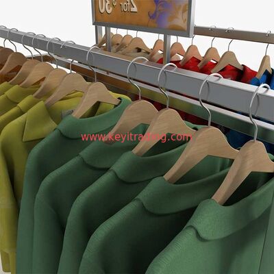 Freestanding Metal And Wood Hanging Clothing Display Rack With 4 Wheel