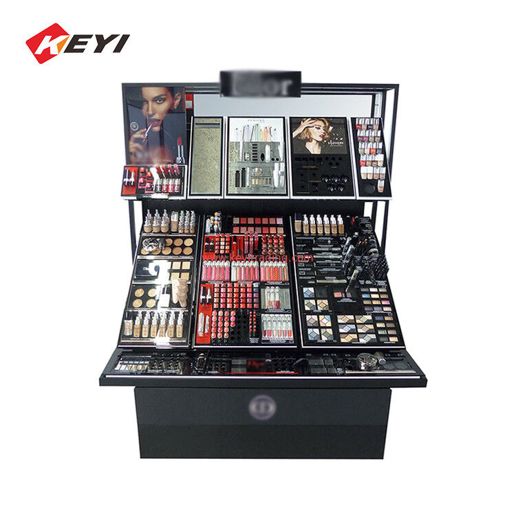 Retail Cosmetic Display Shelf Metalen Houten Display Racks Cosmetics Beauty Supplies Store Shelf Make-up Stand Showcase Display