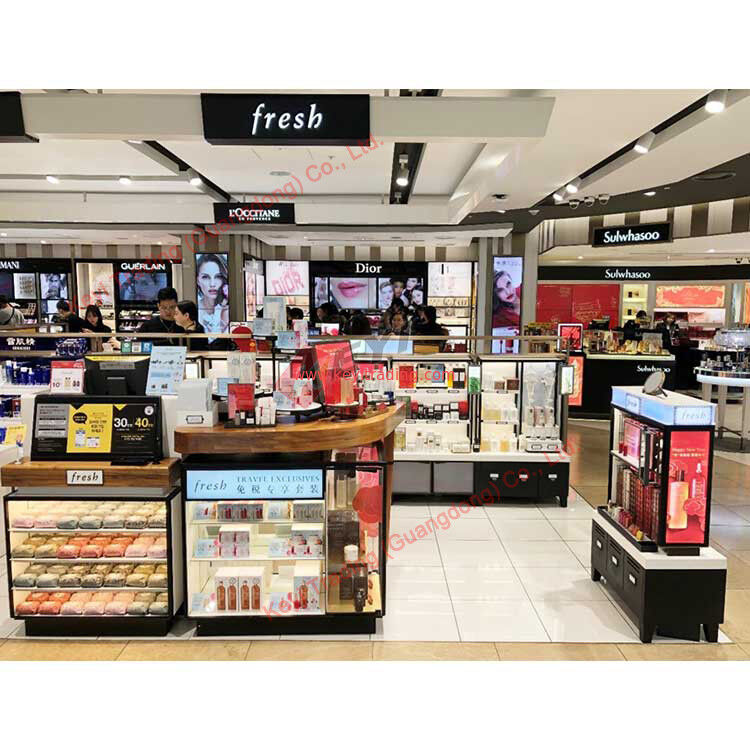 Retail op maat gemaakt luxe zwarte make-up winkel displays acryl cosmetische display stand en kast