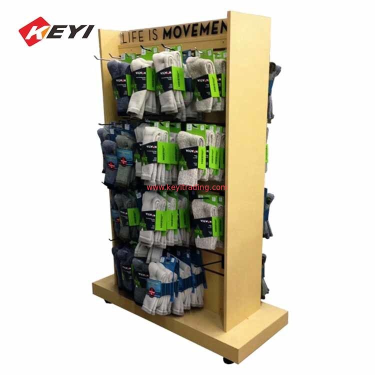 Double Sided Floor Wood Slatwall Stand Hanging Socks Display Rack