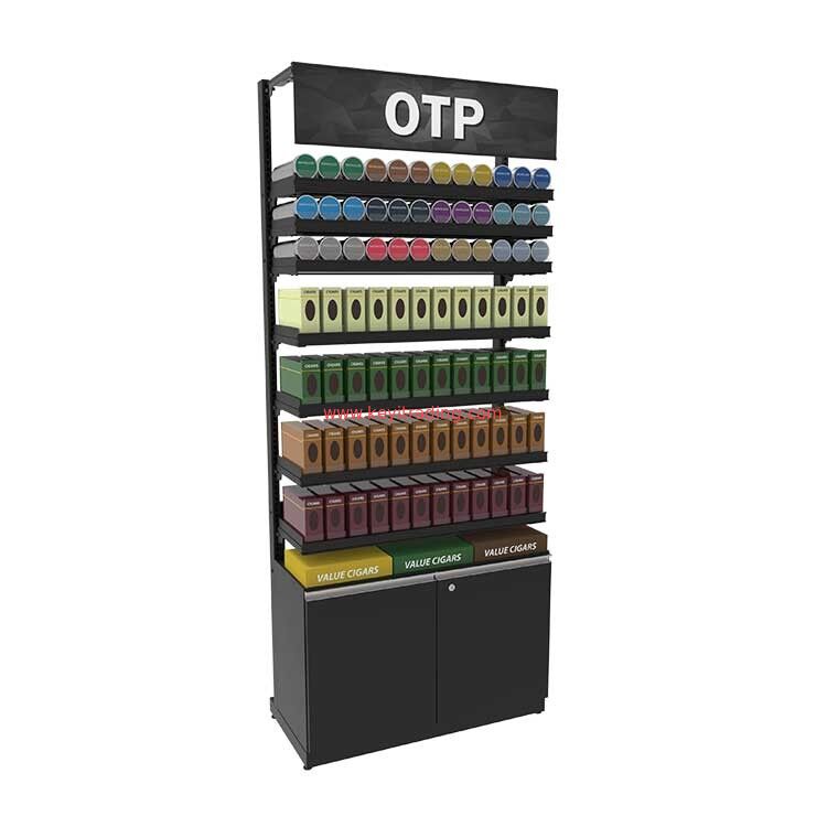 Supermarket Metal Shelves Smoke Shop Tobacco Cigarette Display Stand With Storage Cabinet