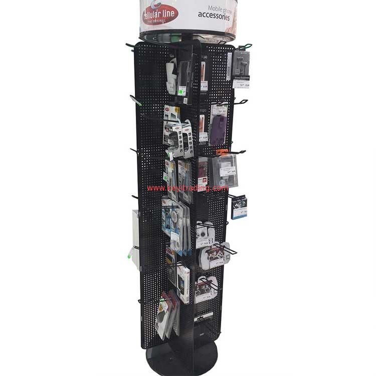 Floor Metal Pegboard Stand Rotating Cell Phone Accessory Display